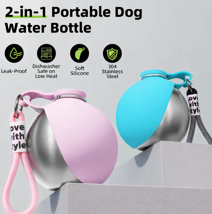 2-in-1 dog water bottle.