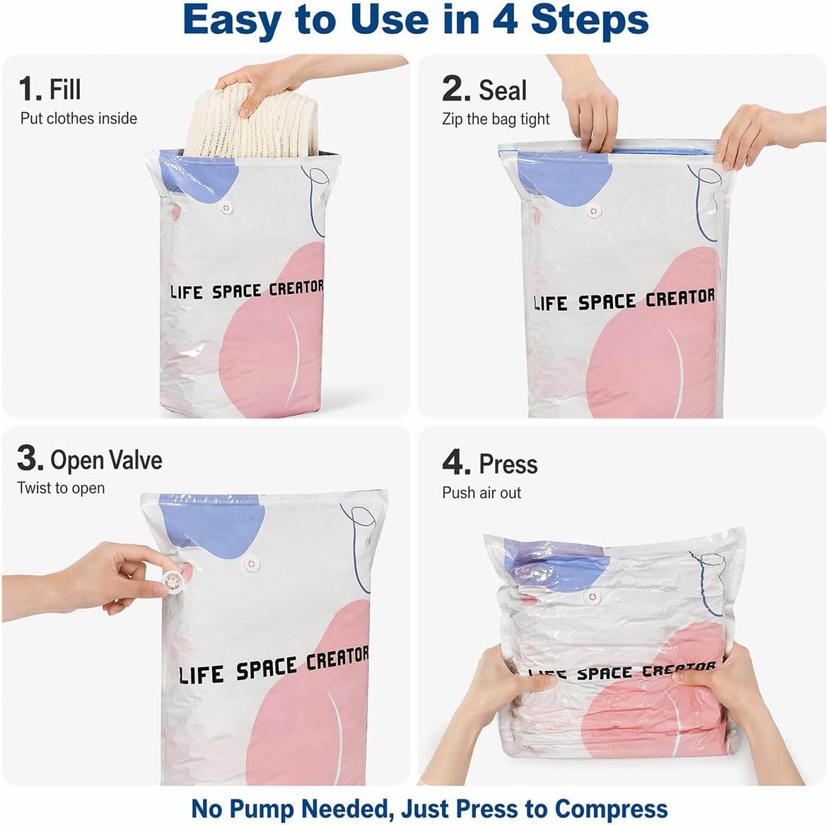 No Pump Vacuum Storage Bags 2 Pcs