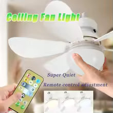 Remote-controlled LED socket ceiling fan for small rooms.