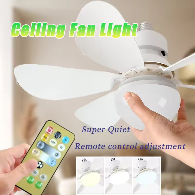 Remote-controlled LED socket ceiling fan for small rooms.