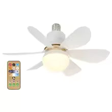 Remote-controlled LED socket ceiling fan for small rooms.