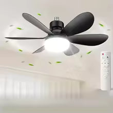 Remote-controlled LED socket ceiling fan for small rooms.