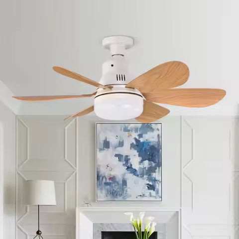 Remote-controlled LED socket ceiling fan for small rooms.