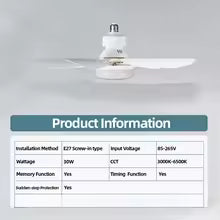 Remote-controlled LED socket ceiling fan for small rooms.