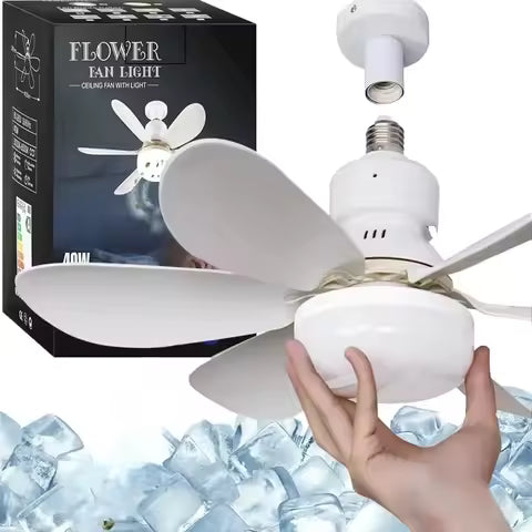 Remote-controlled LED socket ceiling fan for small rooms.